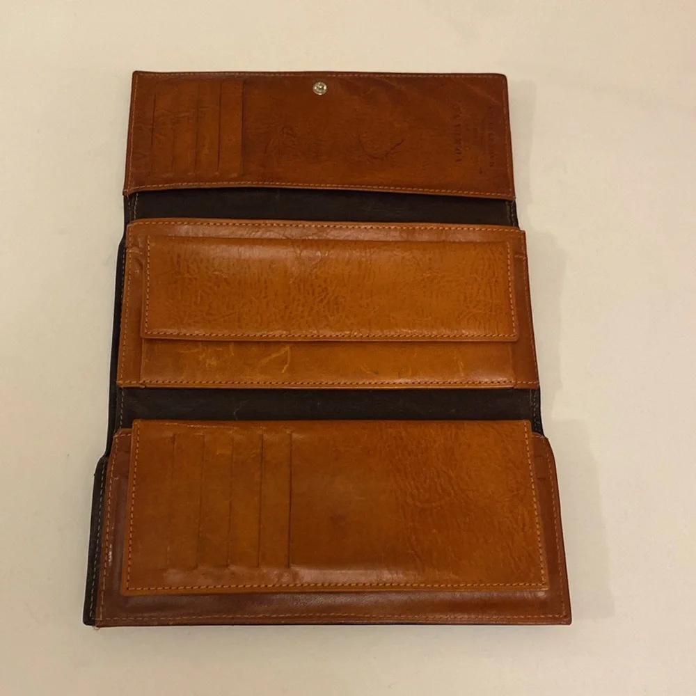 Vintage Women’s Tuscany Leather Adriano Leather Wallet Document 2 Tone Black/Tan - Picture 3 of 16